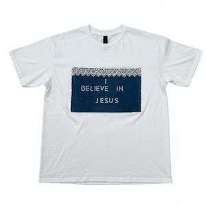 Gildan White T-Shirt with Blue Lace Accent